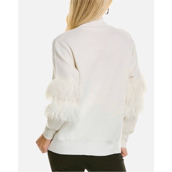 UNGARO wool ostrich feather cream mock neck sweater NWT - Picture 2 of 5